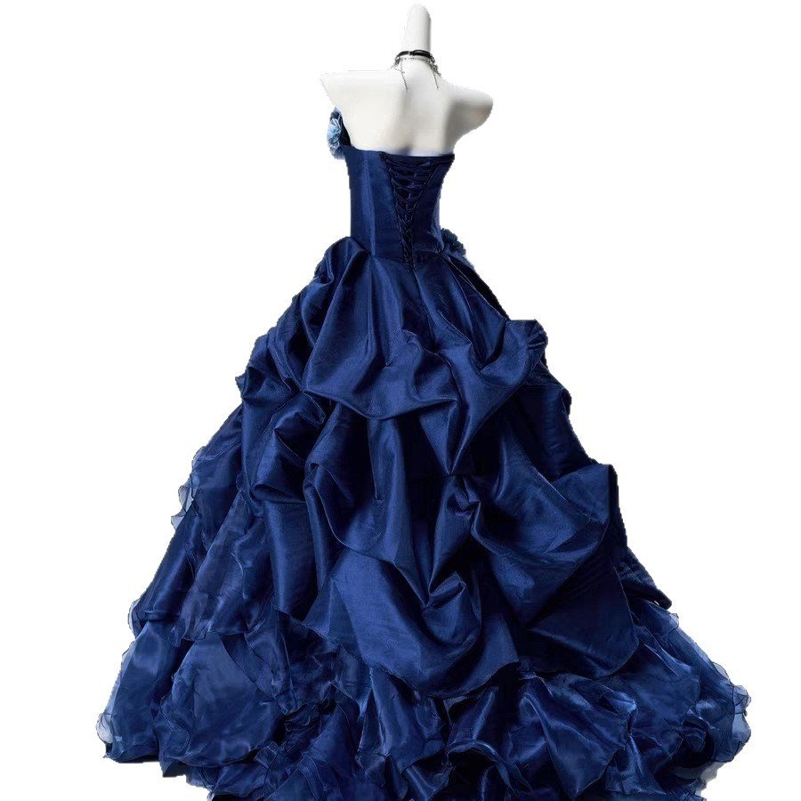 Blue High-end Intricately Embellished Strapless Ball Gown For Evening Events And Banquets