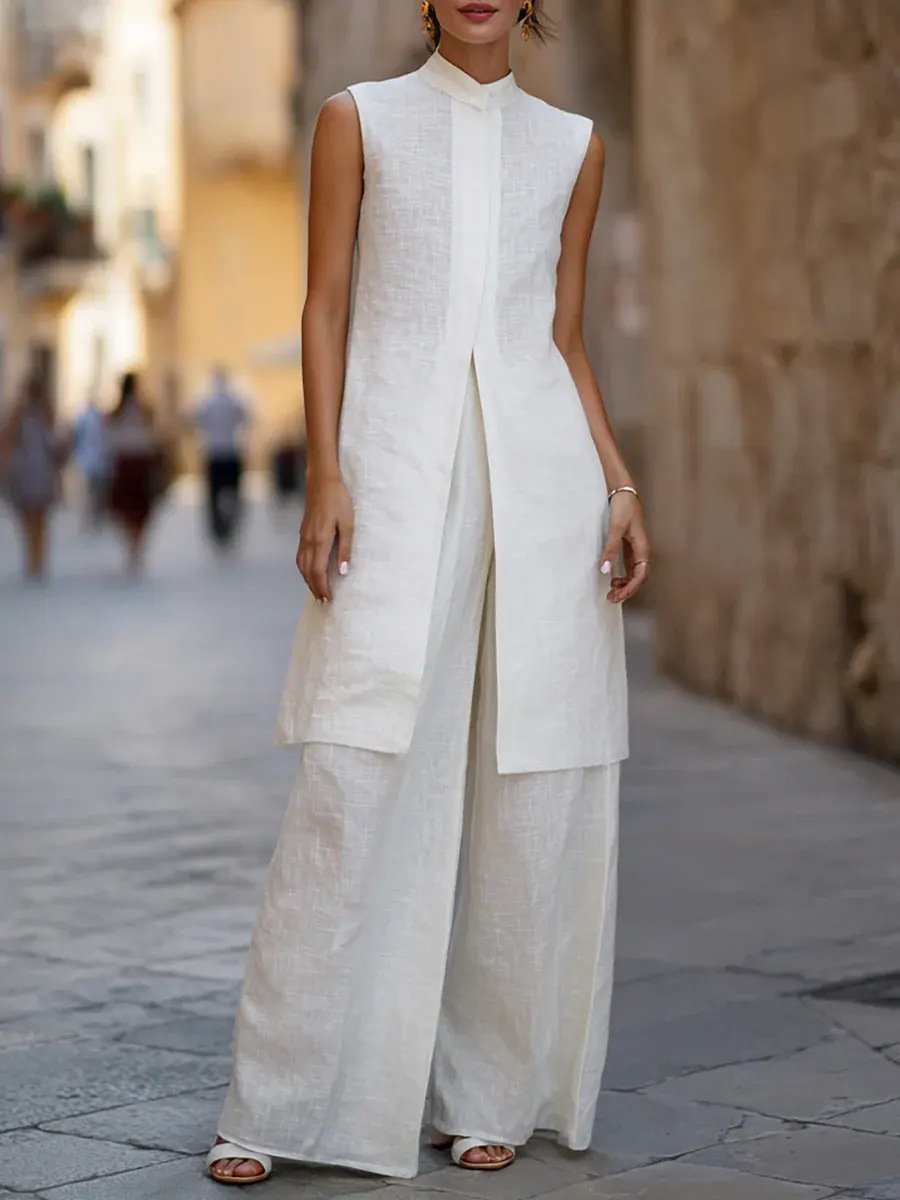 Sleeveless Vest Cotton-linen Shirt Chic Casual Wide-leg Pants