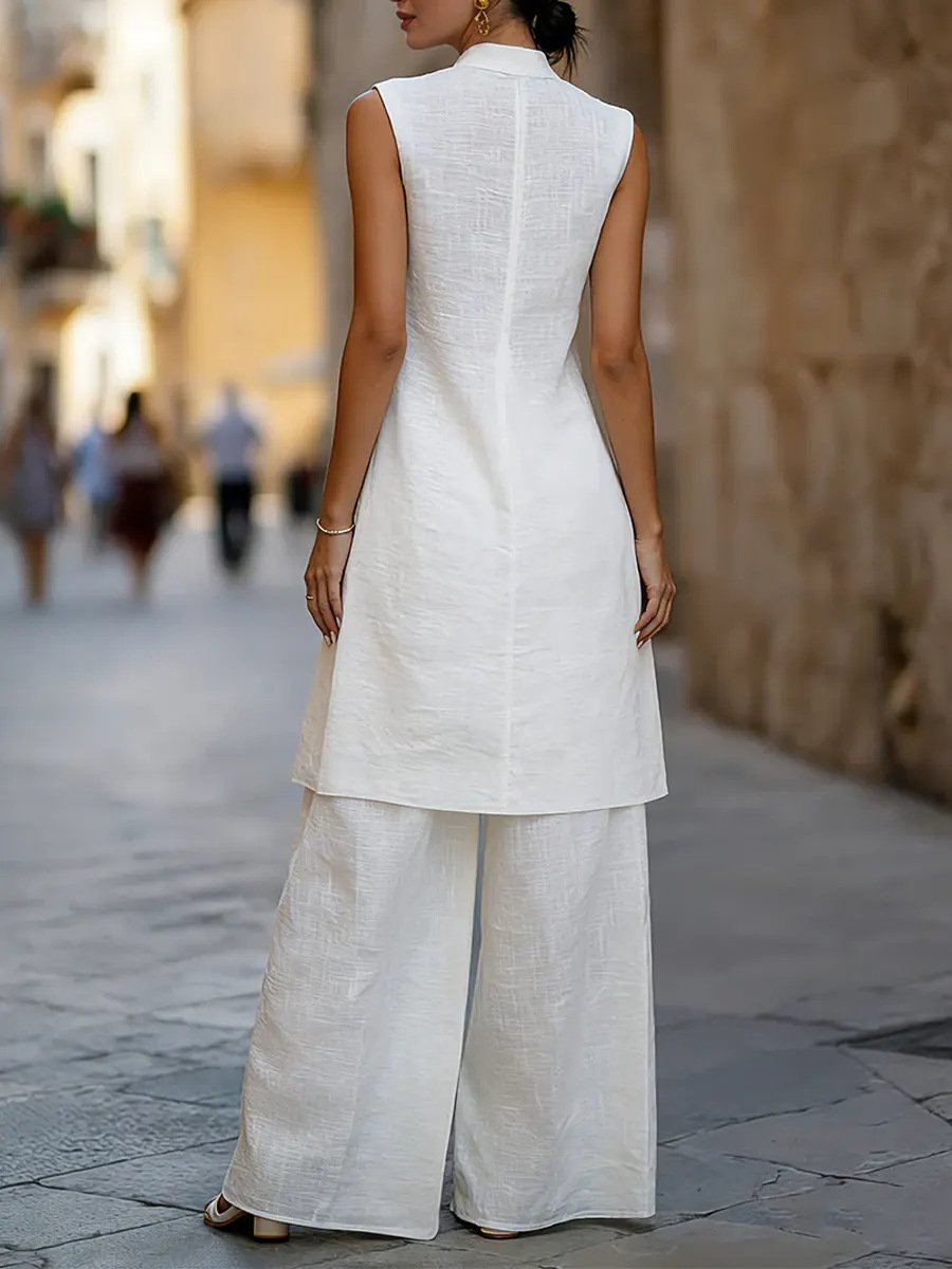 Sleeveless Vest Cotton-linen Shirt Chic Casual Wide-leg Pants