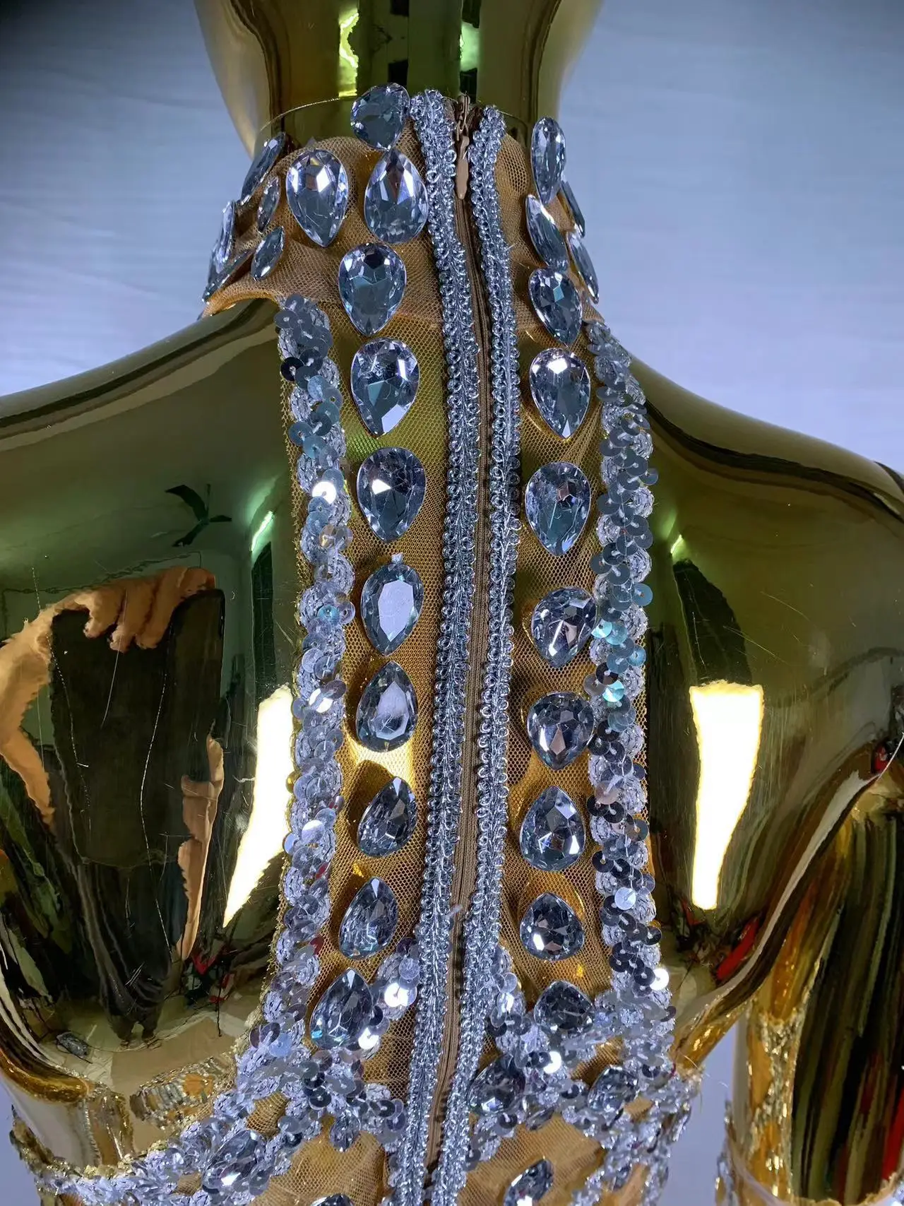 High-end Women's Heavy-duty Rhinestone Plaid Sequined Gloves Ultra-short Dress