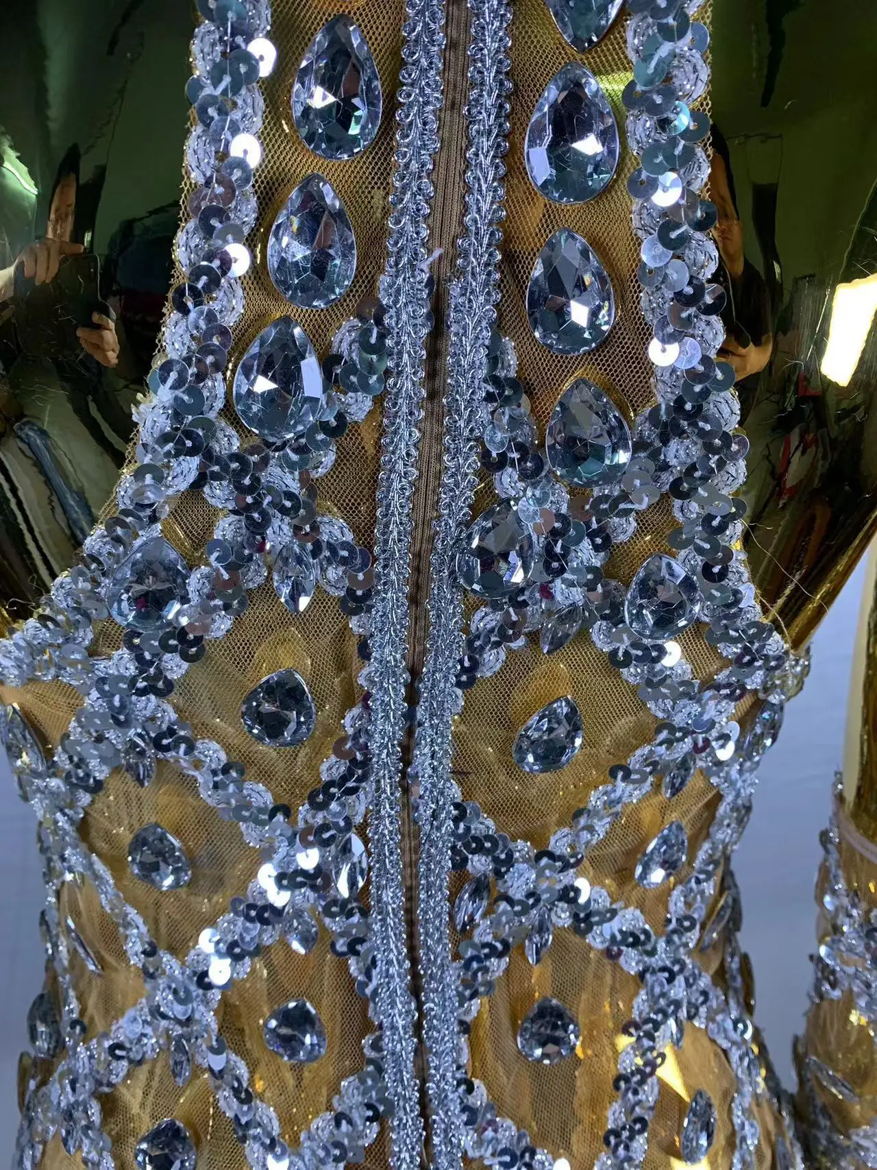 High-end Women's Heavy-duty Rhinestone Plaid Sequined Gloves Ultra-short Dress