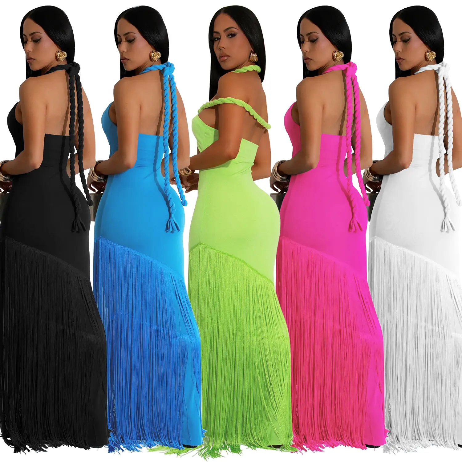 Summer Tassel Stitching Tube Top Dress