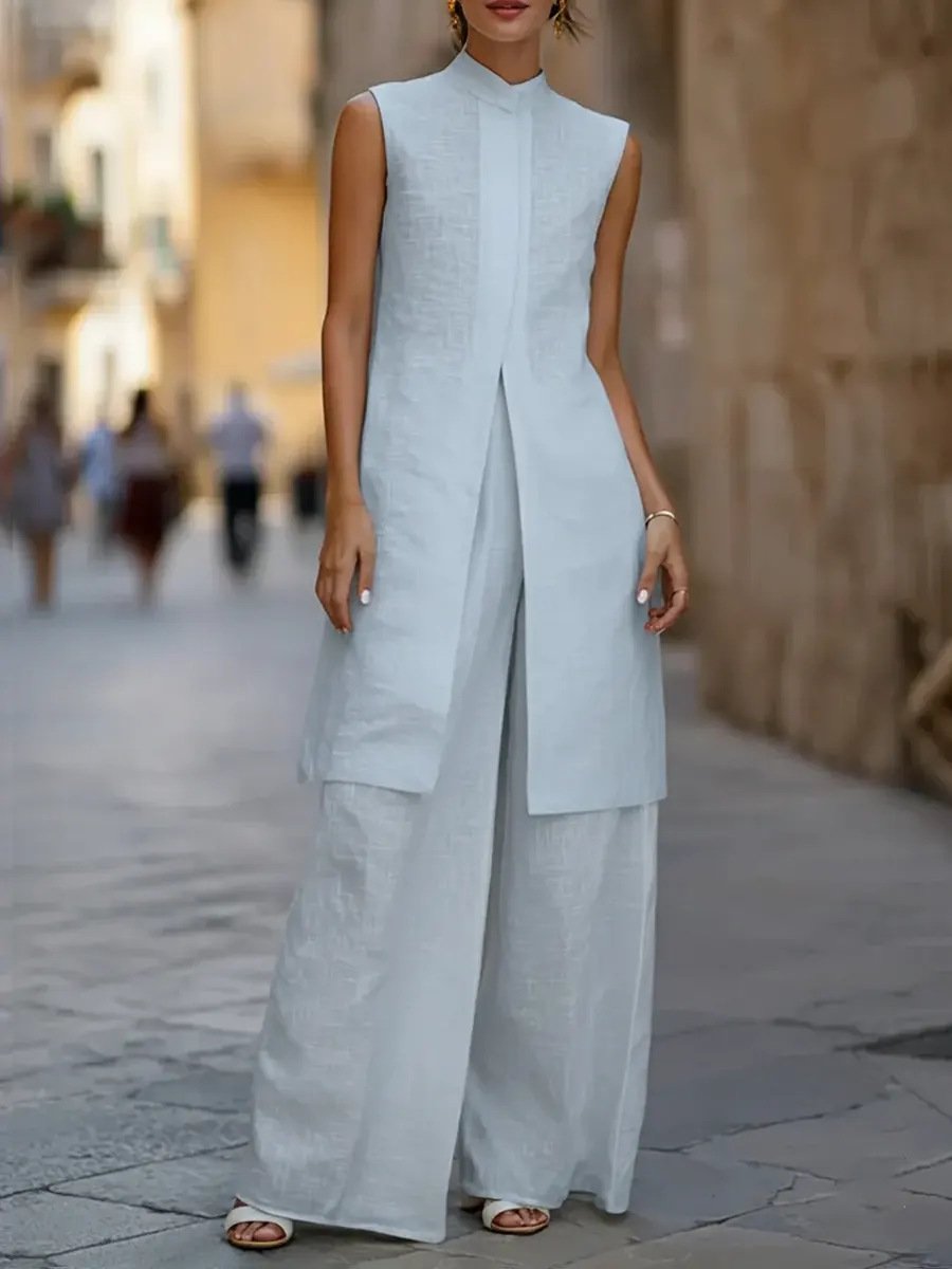 Sleeveless Vest Cotton-linen Shirt Chic Casual Wide-leg Pants