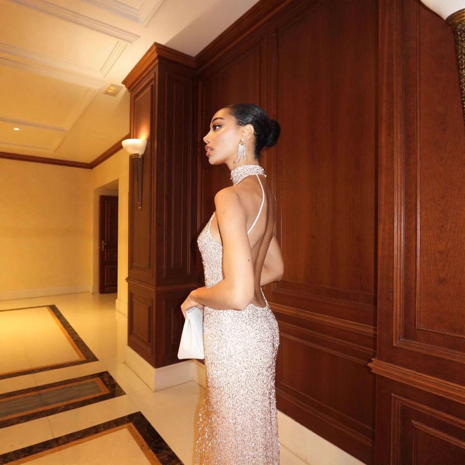 Strapless Sequined Beaded-embellished Elegant Evening Gown