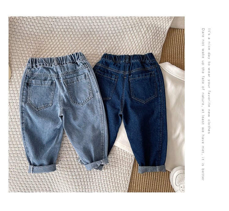 Boys' Blue Solid Color Crimped Trousers
