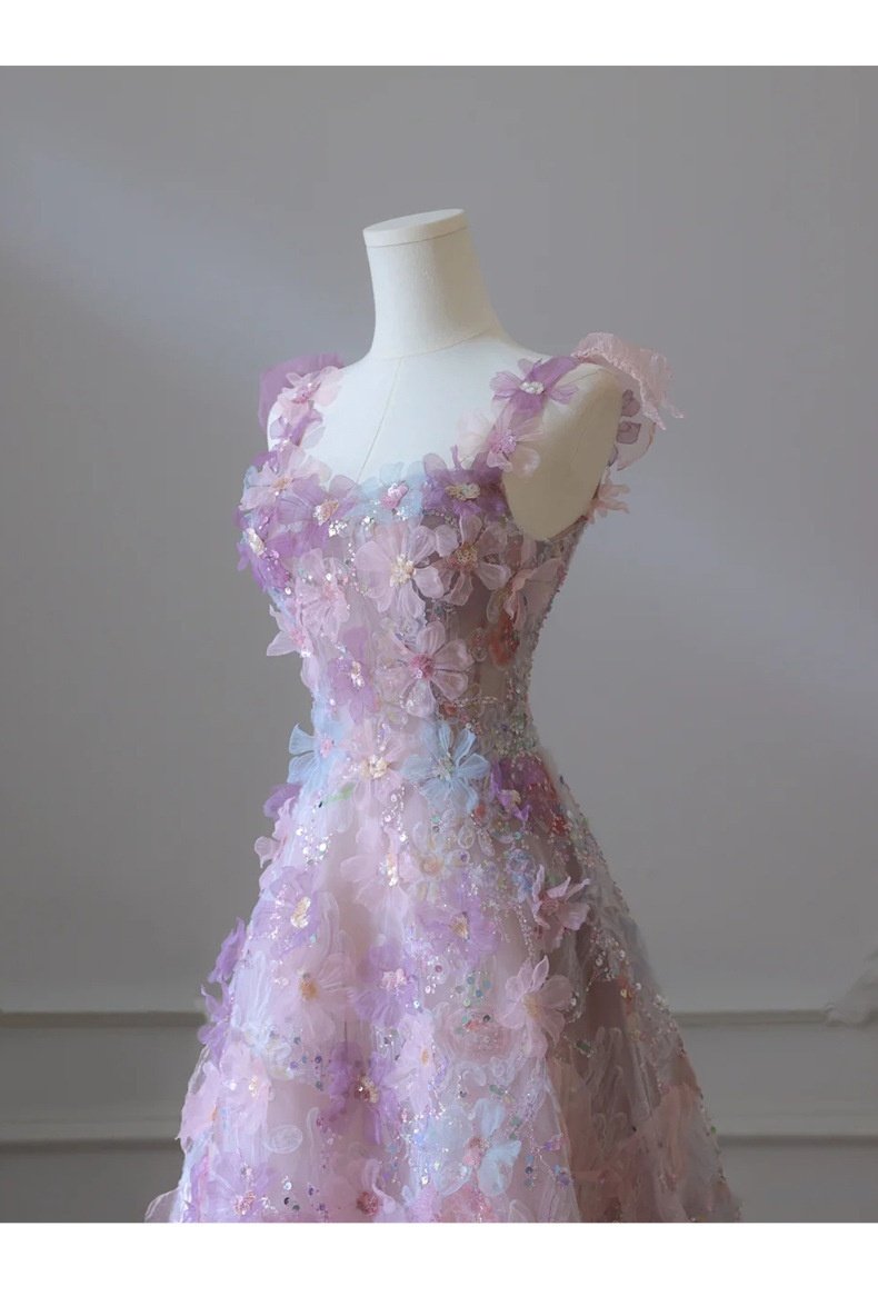 Purple Floral Evening Gown For Women