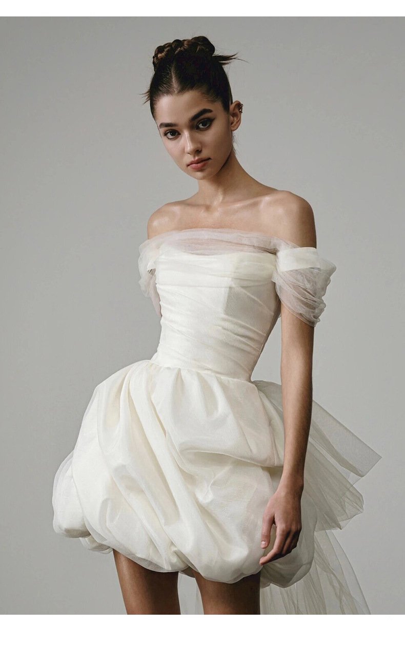 Off-shoulder Light Wedding Dress White Short
