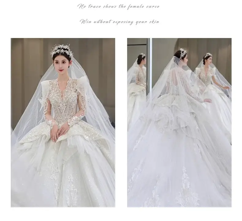 Bride Main Yarn Long Sleeve Heavy Industry Trailing French Retro Advanced