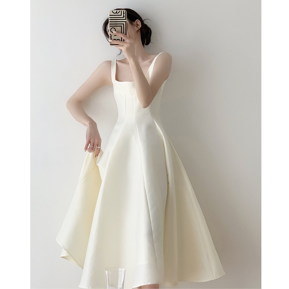 French Style Sleeveless Camisole Dress - Women's Slim Fit Minimalist Summer Short Dress