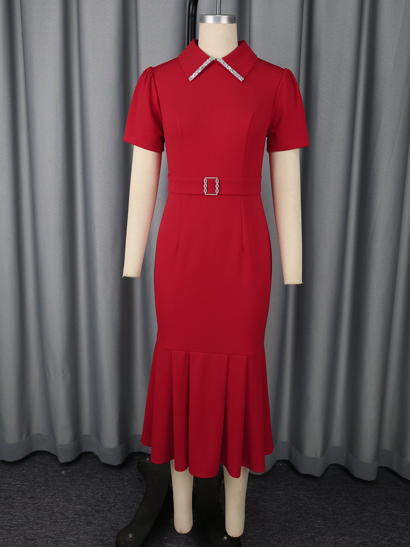 European And American Elegant Fashion Style Lapel Short Sleeve Dress