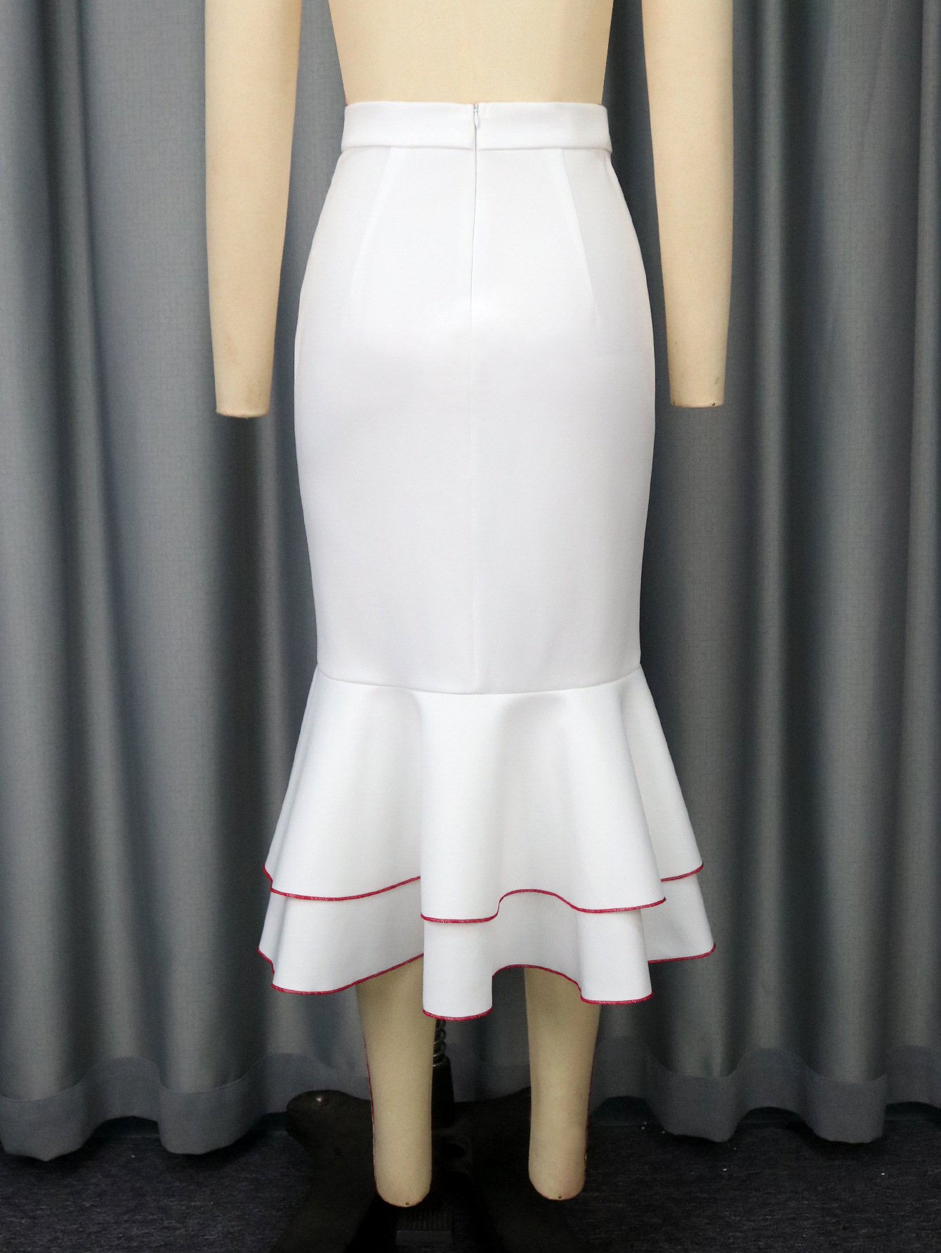 Women's Ruffled Contrast Color Top Temperament Slim Fishtail Skirt Suit