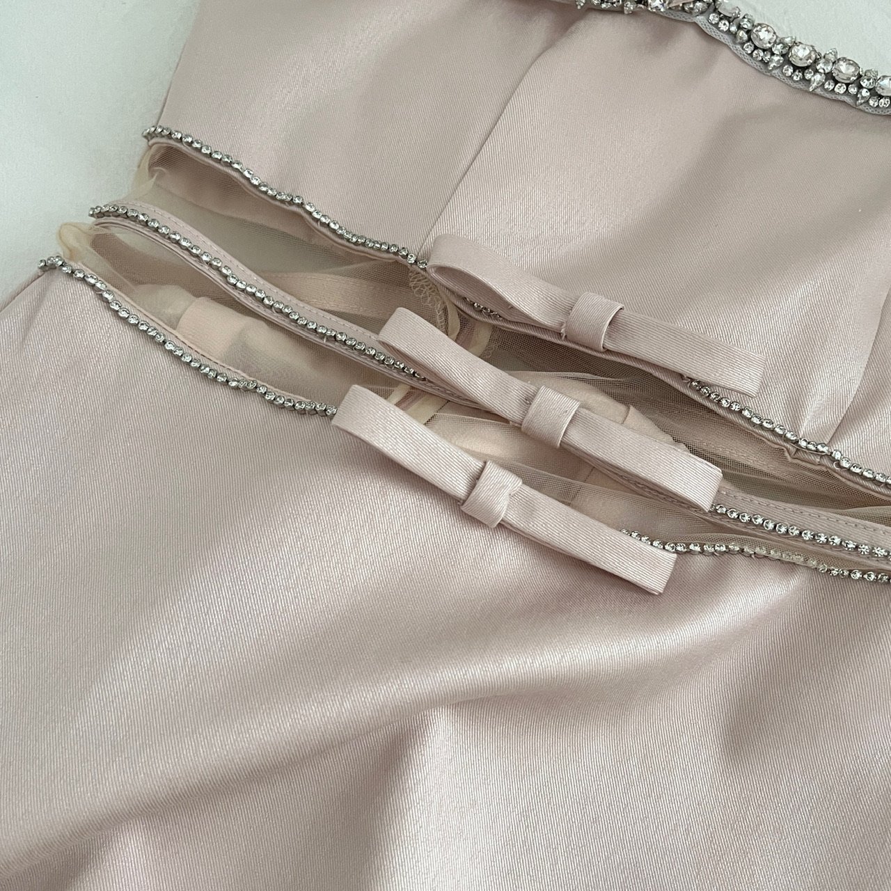 Blush Tone Sleeveless Rhinestone Collar Bow Waist Bridesmaid Cocktail Dress