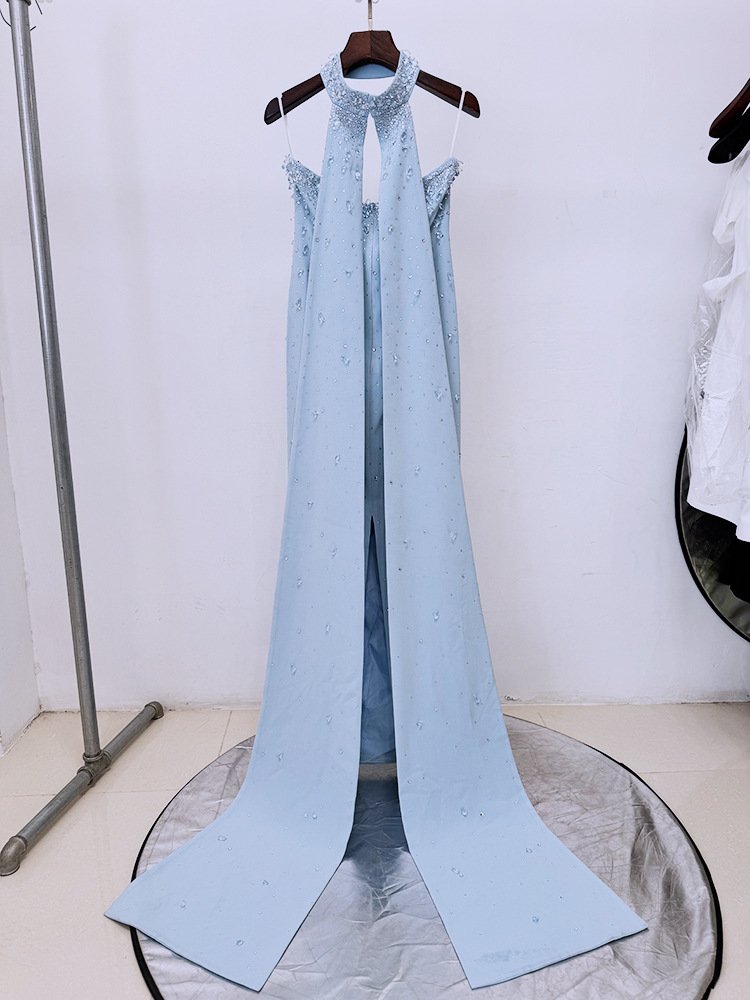 Long Beaded And Diamond-encrusted Evening Gown With A Train Evening Gown