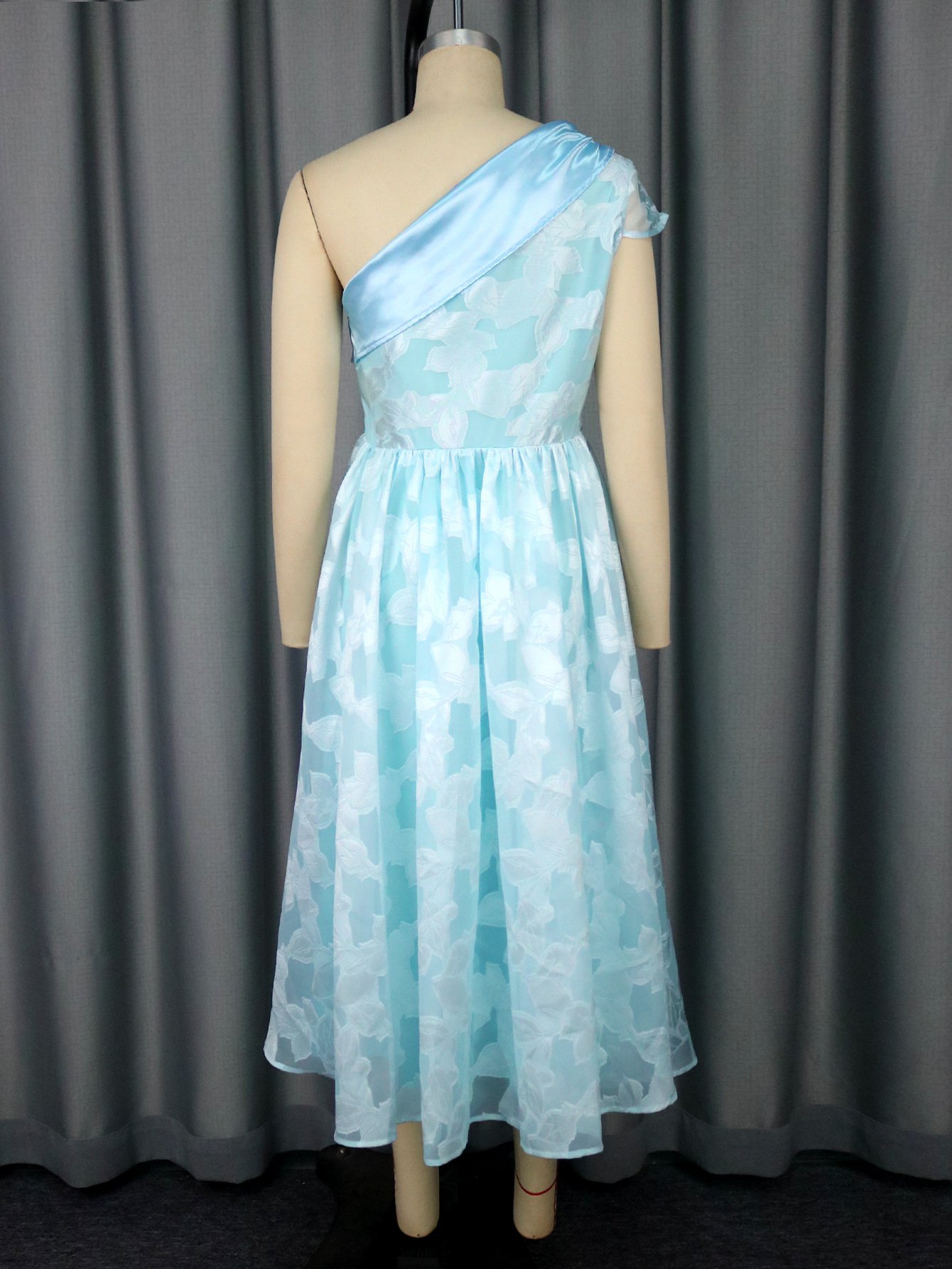 Women's Oblique Shoulder Contrast Color Evening Dress Jacquard Elegant Dress