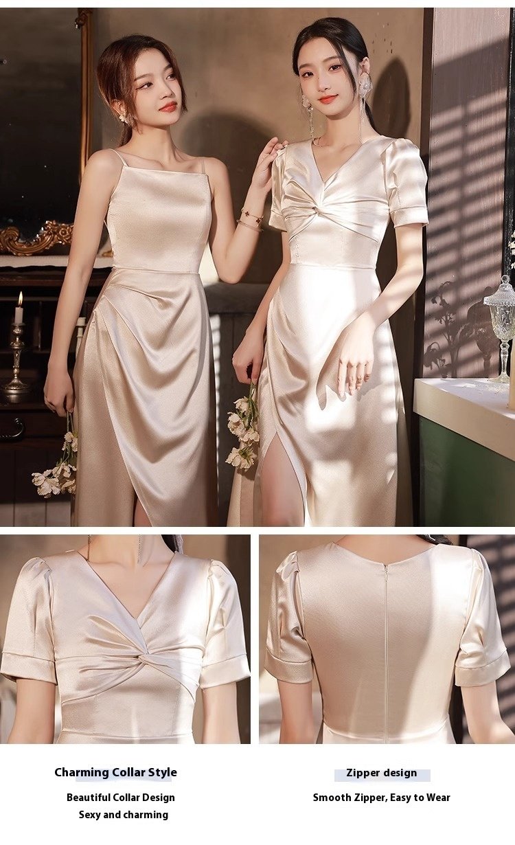 Simple And Light Luxury Satin Sisters Group Party Formal Dress