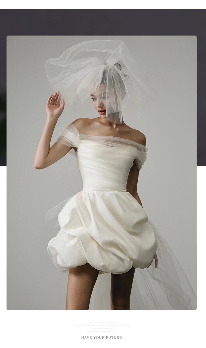 Off-shoulder Light Wedding Dress White Short