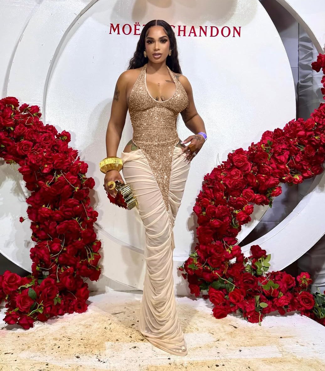 High-slit Mesh Panel Sequin Halter Gown