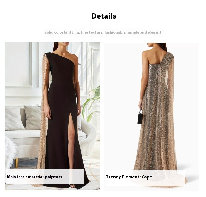 One-shoulder Cloak Slit Black Dress
