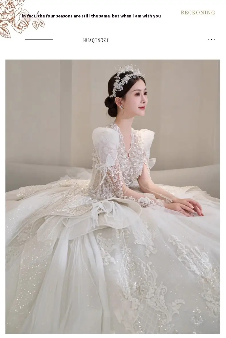 Bride Main Yarn Long Sleeve Heavy Industry Trailing French Retro Advanced