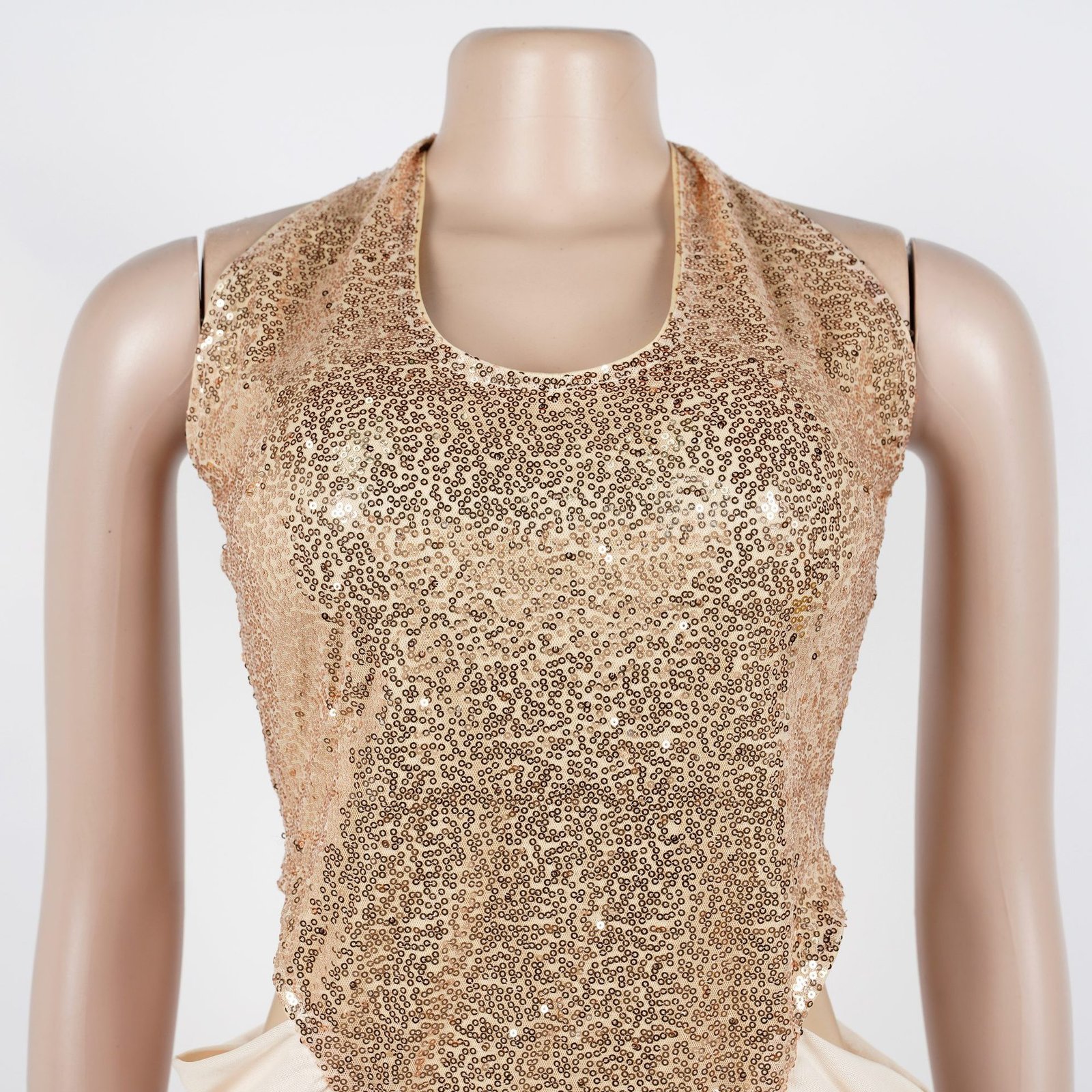 High-slit Mesh Panel Sequin Halter Gown