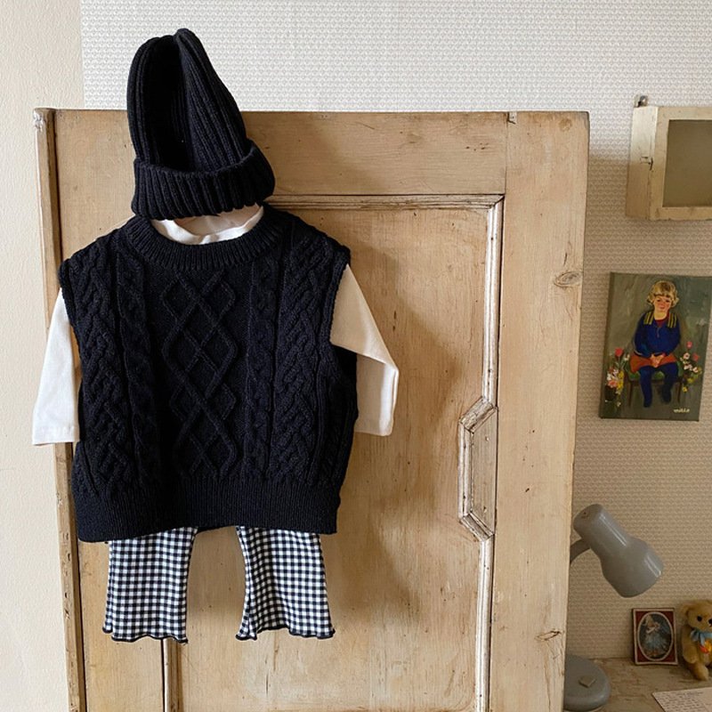 Linen Pattern Sweater Layered Oversized Loose Knit Vest