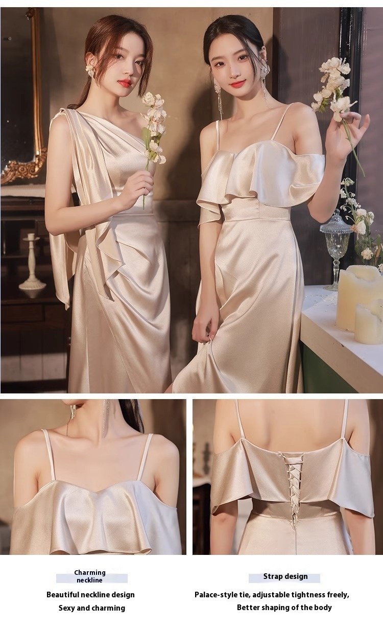 Simple And Light Luxury Satin Sisters Group Party Formal Dress