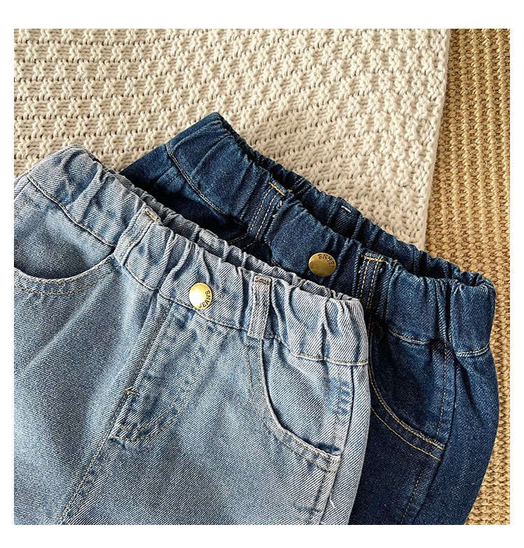 Boys' Blue Solid Color Crimped Trousers
