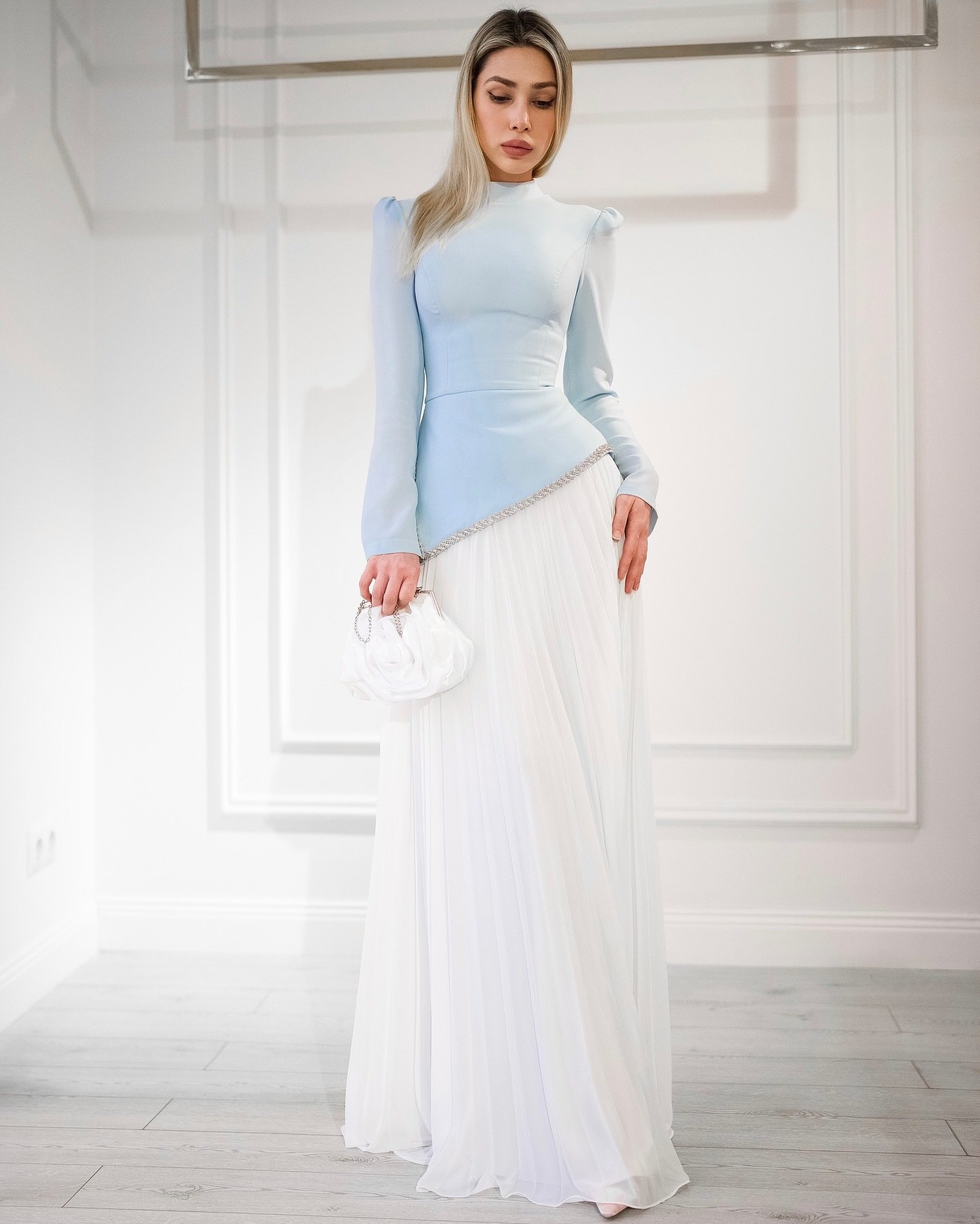 Elegant Chiffon Beaded Pleated Evening Gown