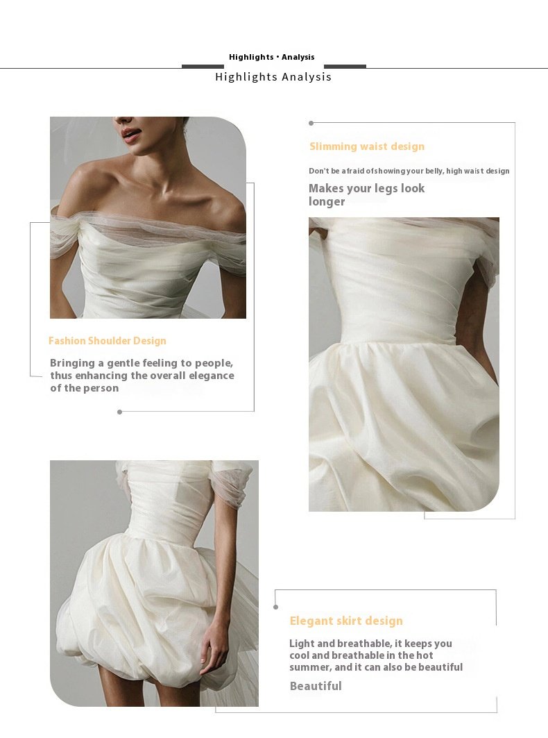 Off-shoulder Light Wedding Dress White Short