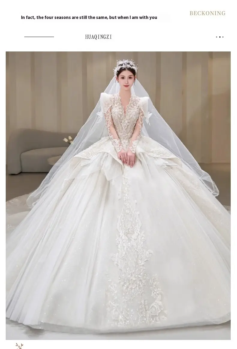 Bride Main Yarn Long Sleeve Heavy Industry Trailing French Retro Advanced