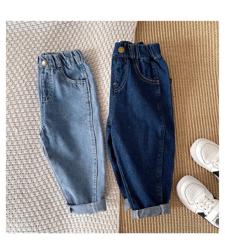 Boys' Blue Solid Color Crimped Trousers