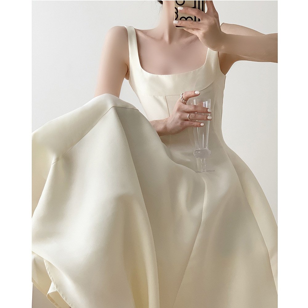 French Style Sleeveless Camisole Dress - Women's Slim Fit Minimalist Summer Short Dress