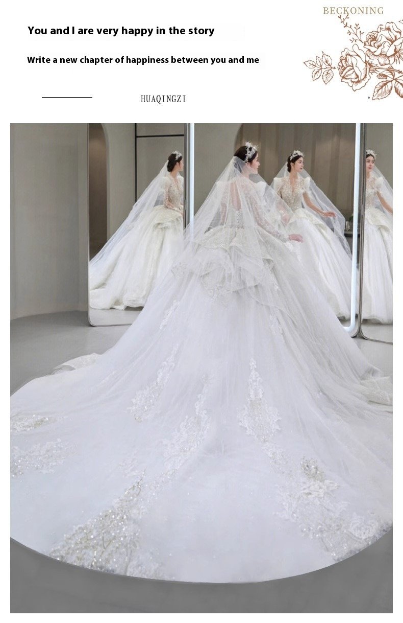 Bride Main Yarn Long Sleeve Heavy Industry Trailing French Retro Advanced