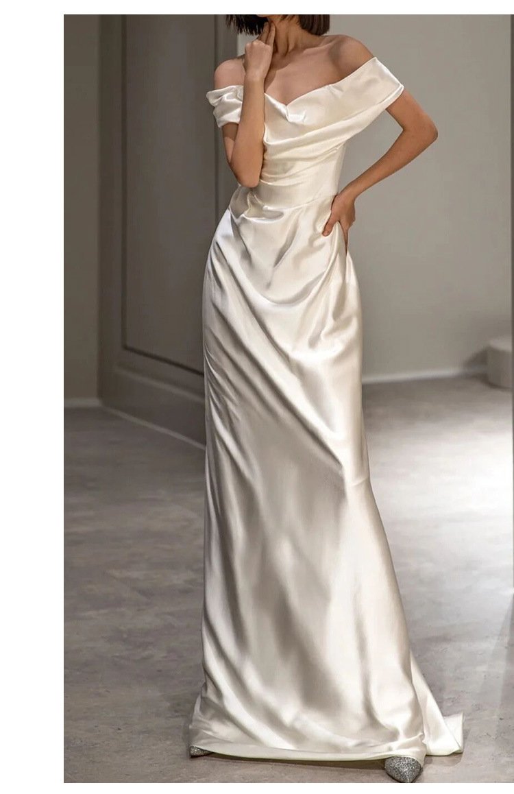 French White Off-shoulder Light Wedding Dress