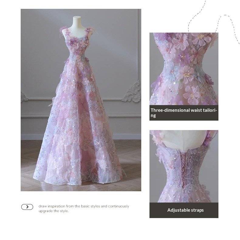 Purple Floral Evening Gown For Women