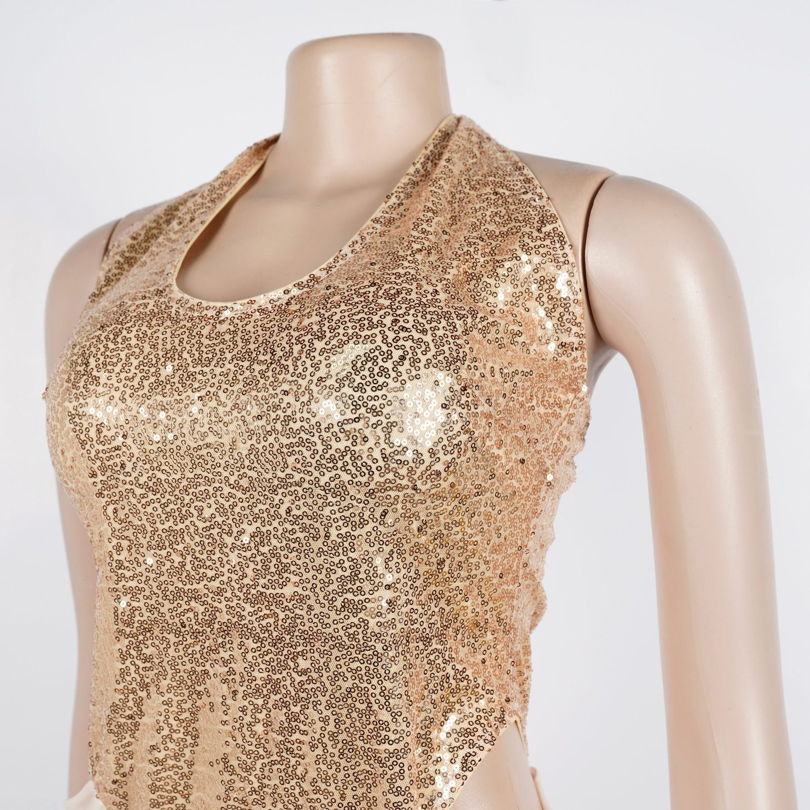 High-slit Mesh Panel Sequin Halter Gown