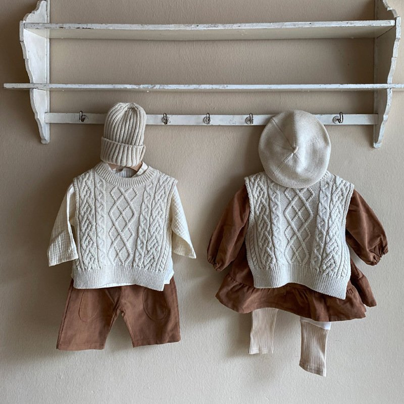 Linen Pattern Sweater Layered Oversized Loose Knit Vest