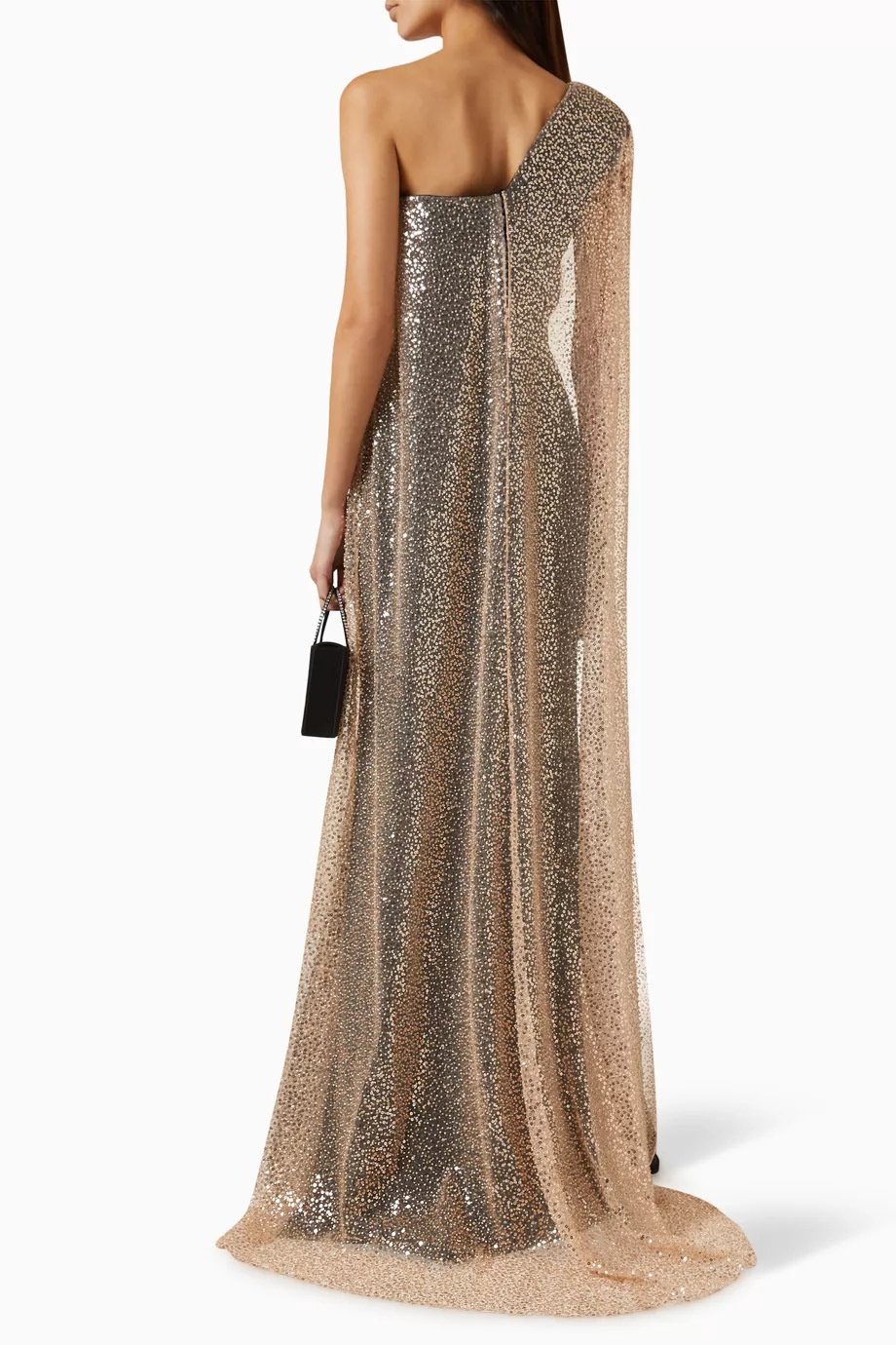 One-shoulder Cloak Slit Black Dress