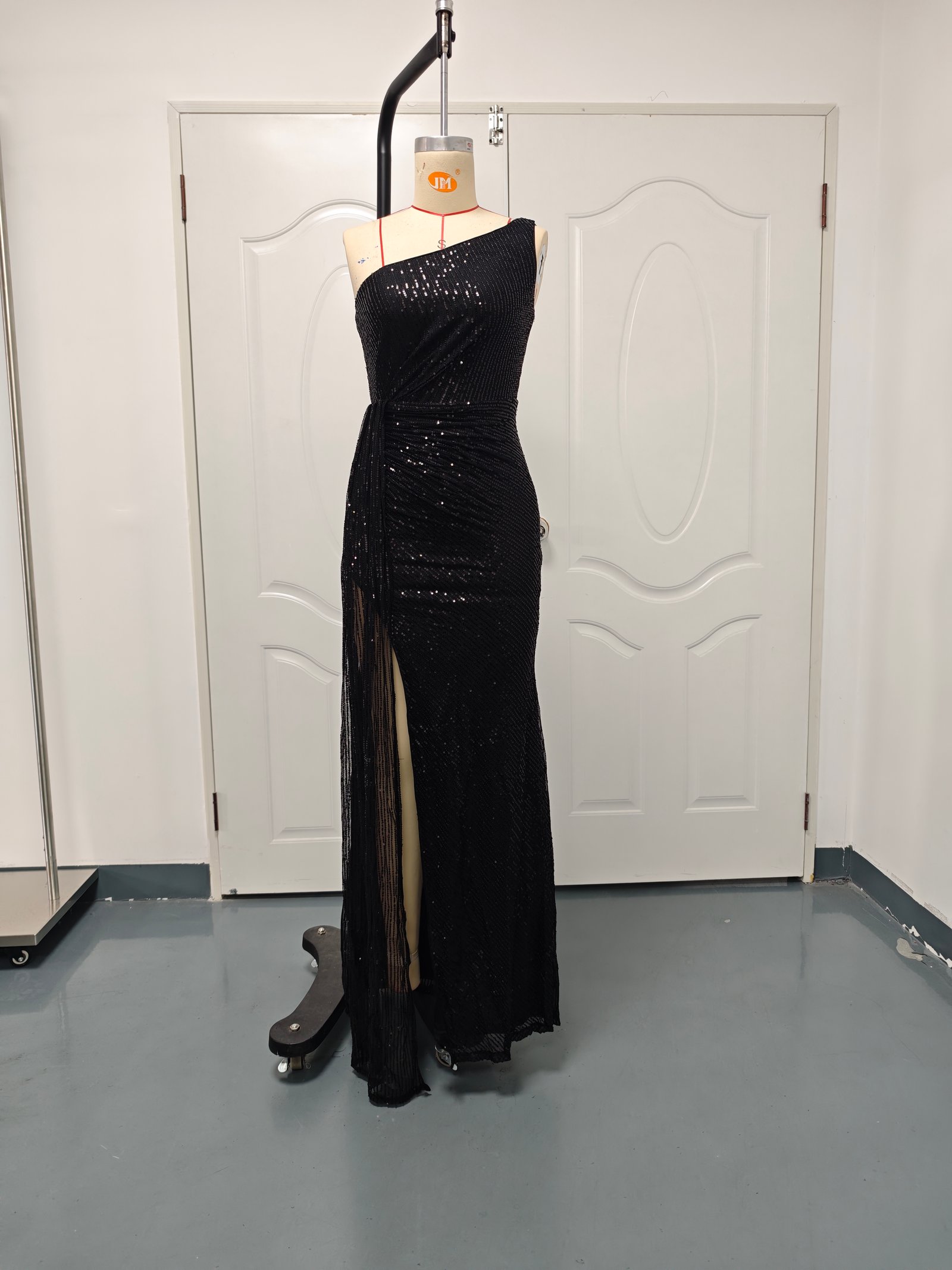 New Women's Sequin Party Evening Dress, Sexy High-Slit One-Shoulder Long Gown With Strap