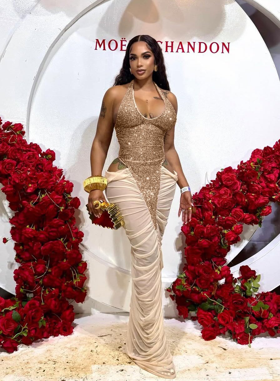 High-slit Mesh Panel Sequin Halter Gown