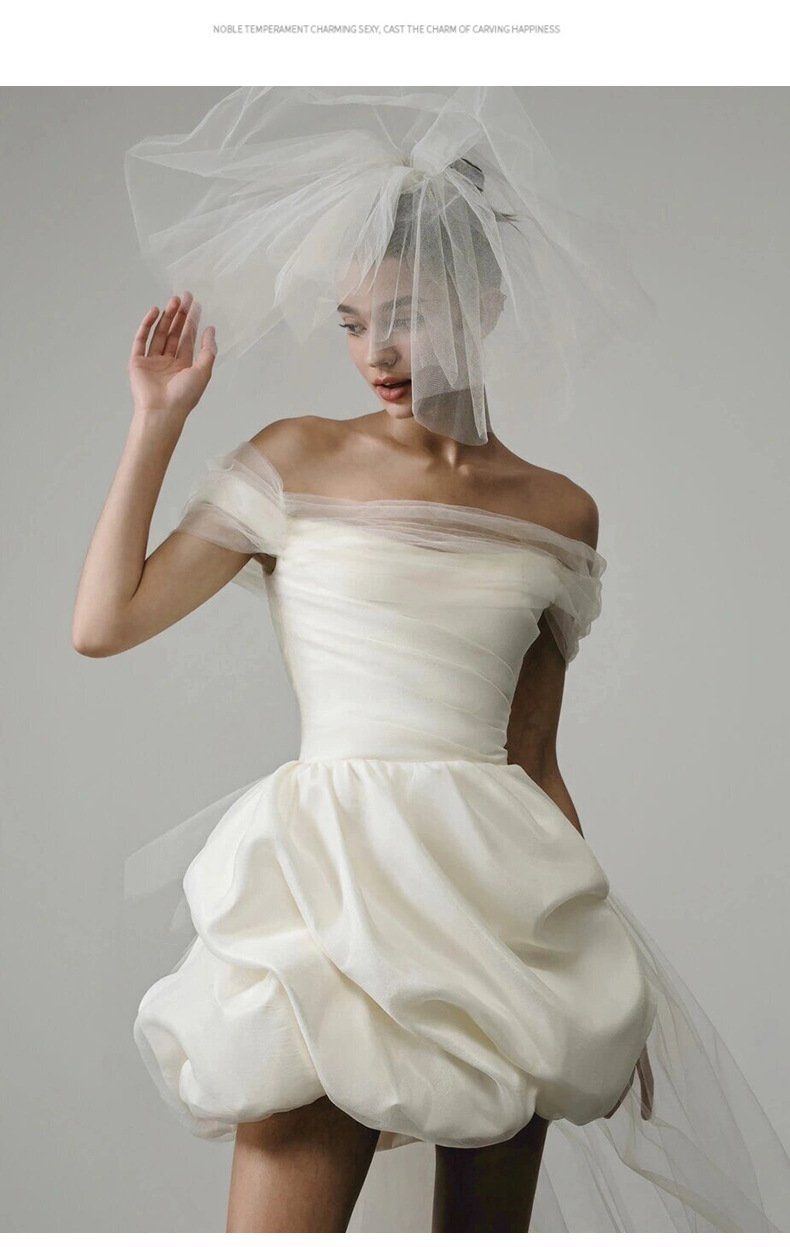 Off-shoulder Light Wedding Dress White Short
