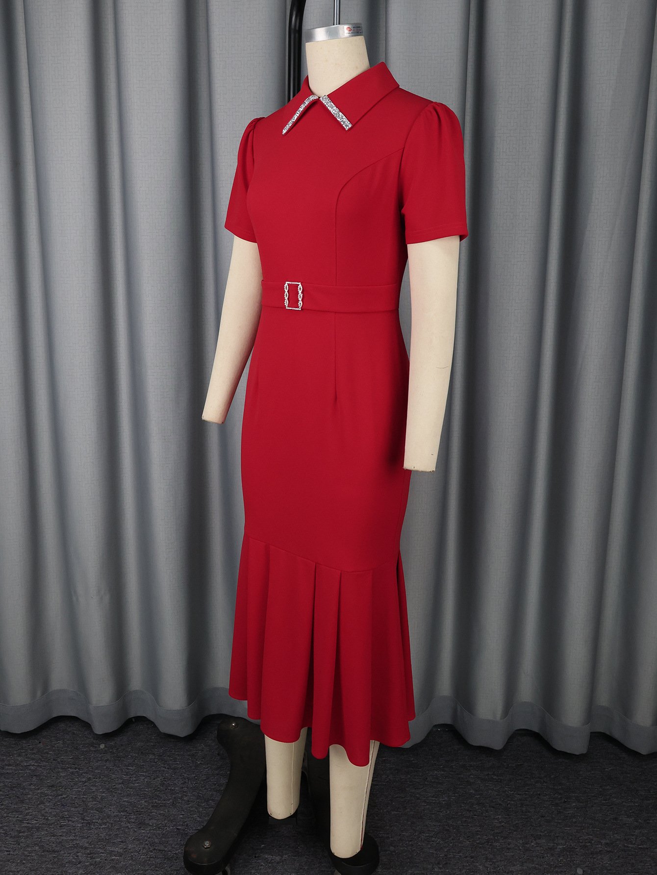 European And American Elegant Fashion Style Lapel Short Sleeve Dress
