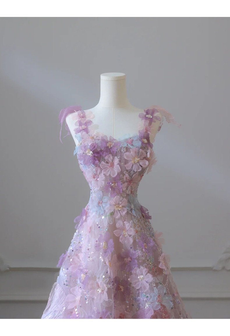 Purple Floral Evening Gown For Women