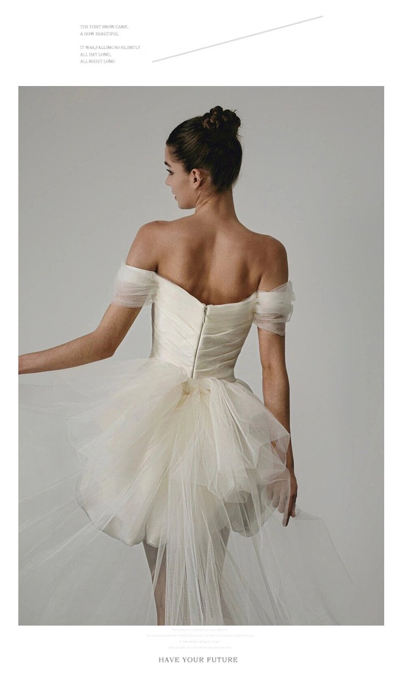 Off-shoulder Light Wedding Dress White Short