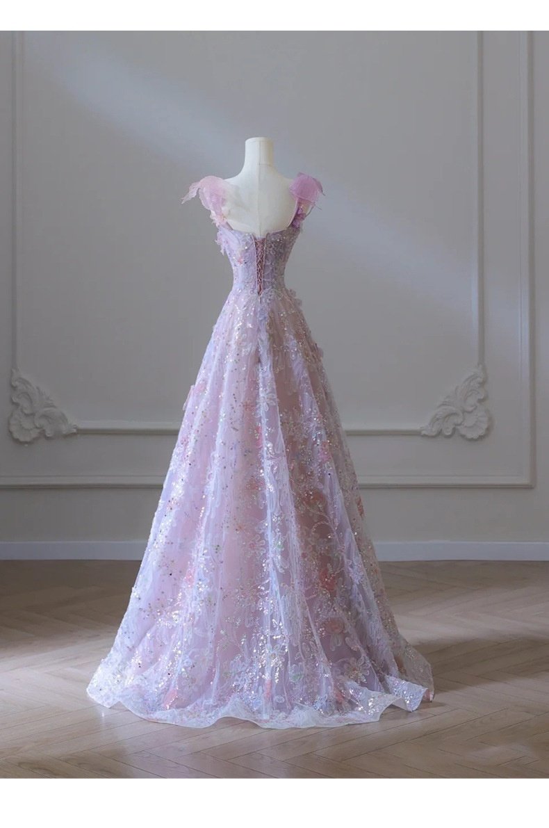 Purple Floral Evening Gown For Women
