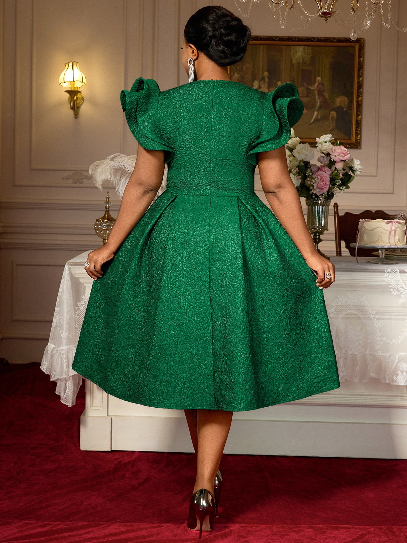 Lotus Leaf Three-dimensional Sleeves A- Hem Slimming Evening Dress