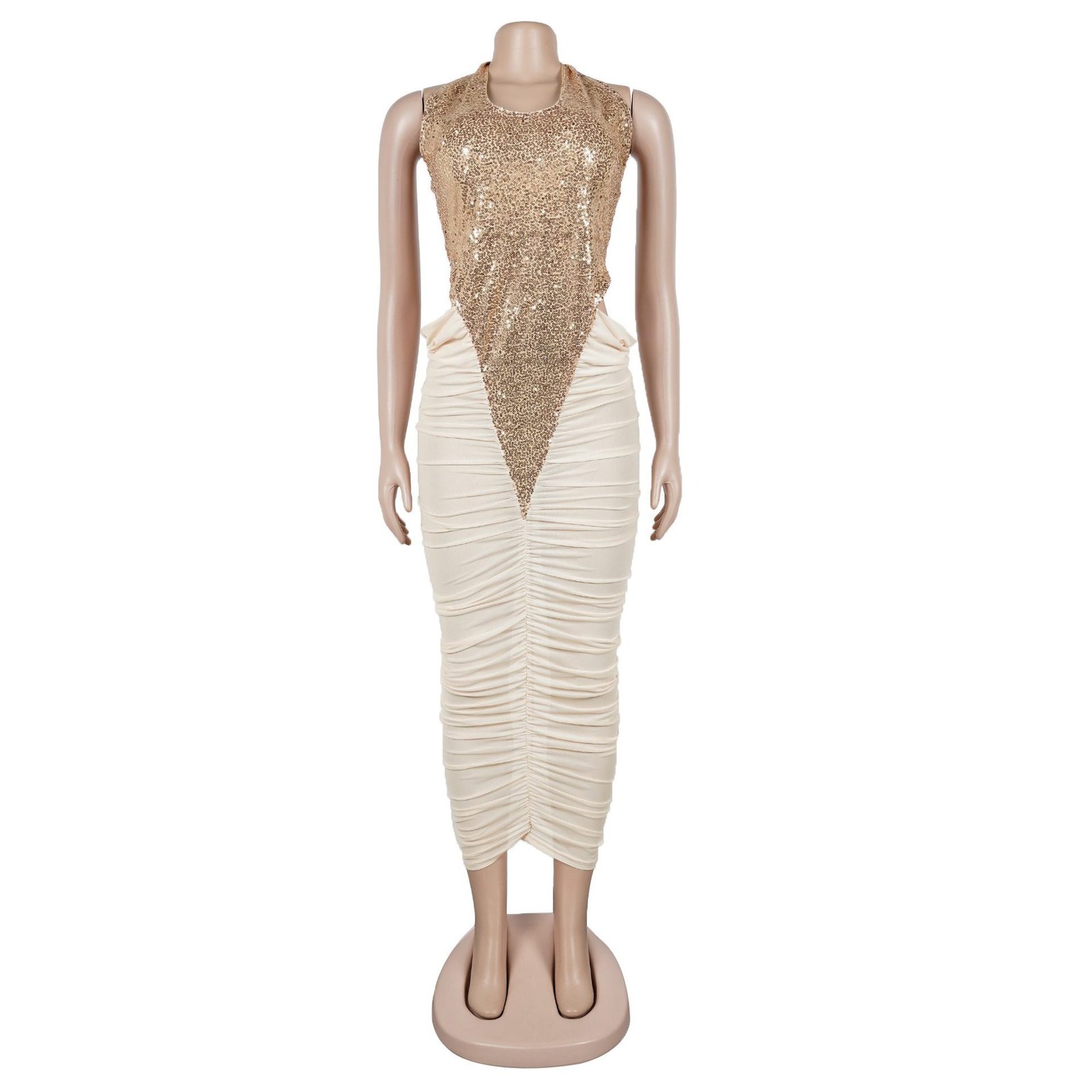 High-slit Mesh Panel Sequin Halter Gown