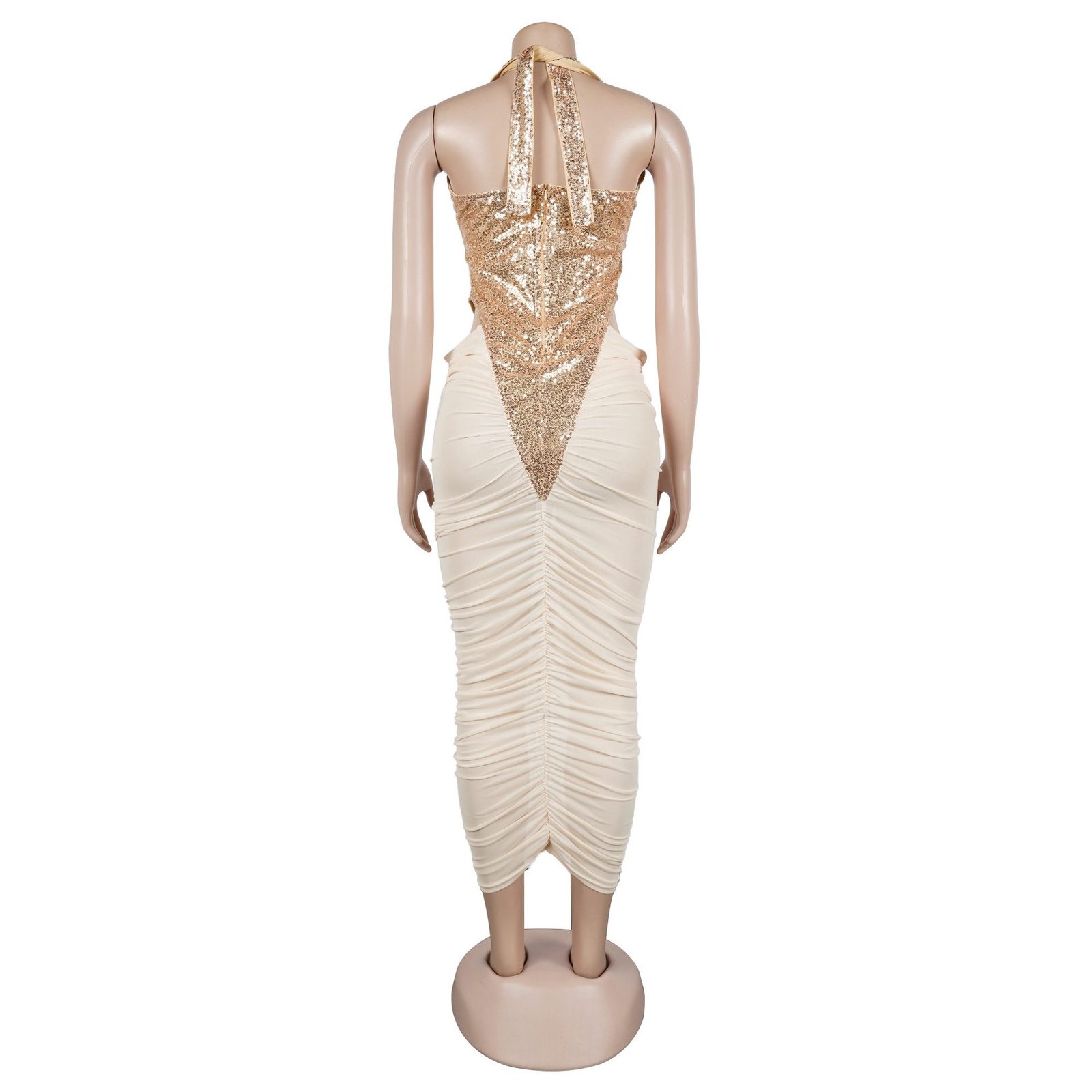 High-slit Mesh Panel Sequin Halter Gown