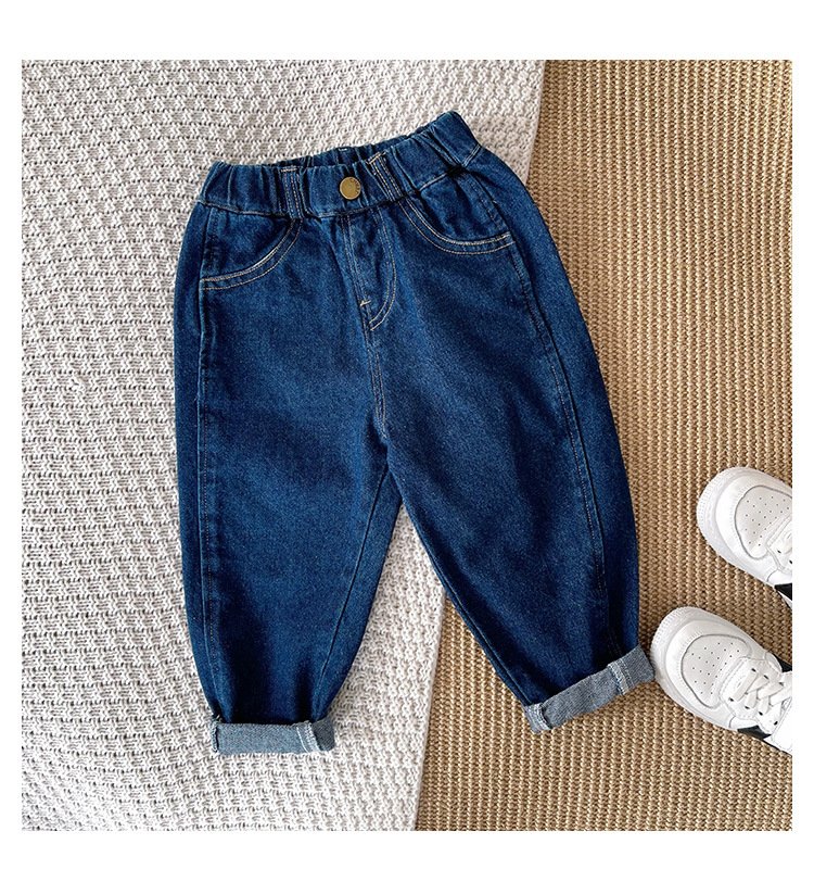 Boys' Blue Solid Color Crimped Trousers