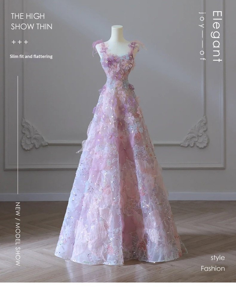 Purple Floral Evening Gown For Women